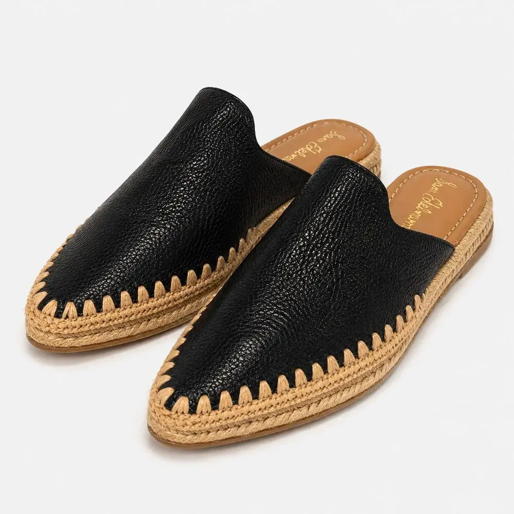 Sam Edelman Black Leather Espadrille Mule Slides Womens 10M Pointed Toe NWOT